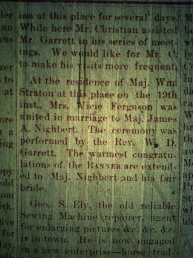 Major Nighbert marries LCB 12.26.1889