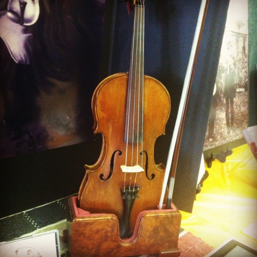 Ed Haley's fiddle on display at the 2015 Ed Haley Memorial Fiddle Contest in Ashland, Kentucky. 19 September 2015